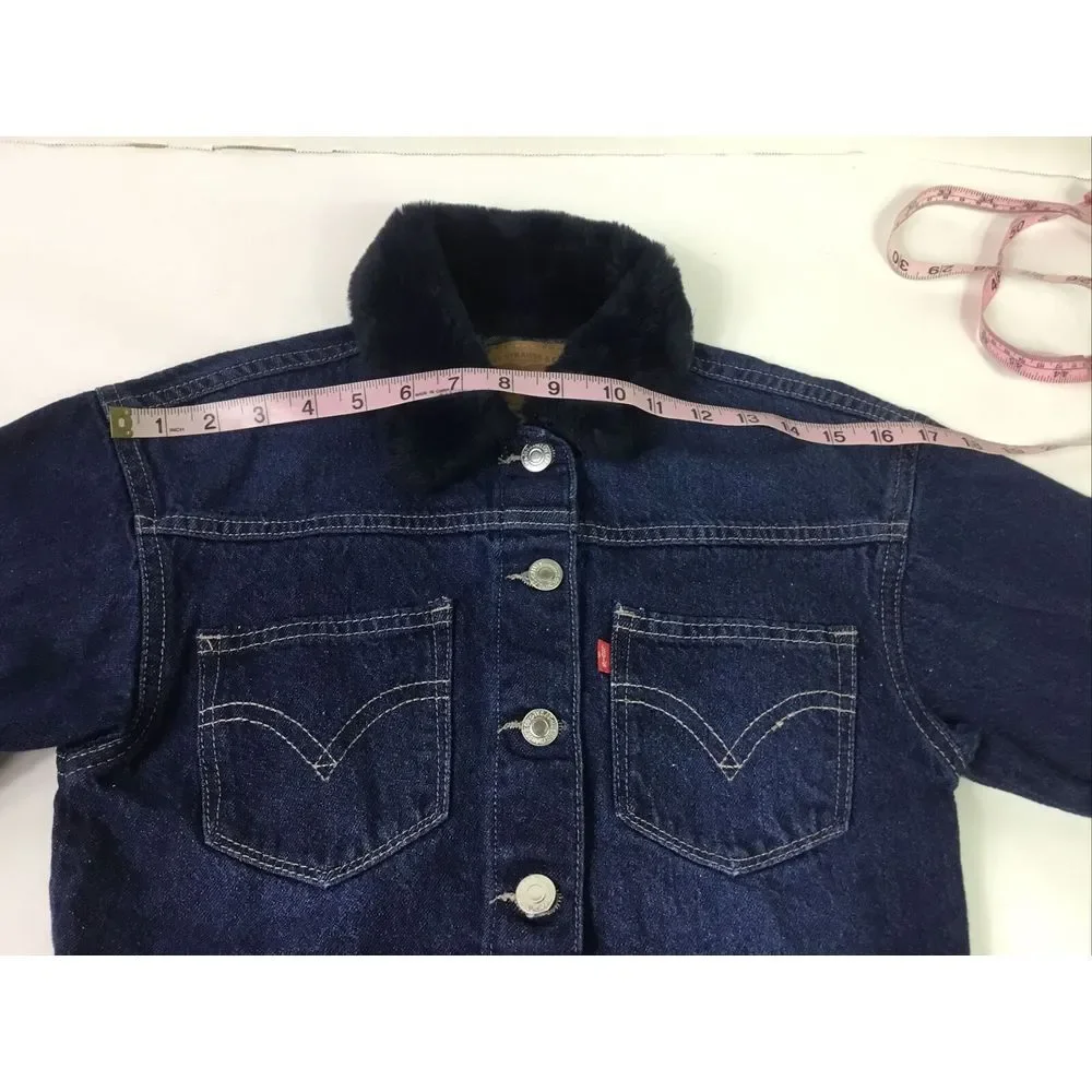 Levi Jacket‎ Child Size SP Blue Denim Collar Blue faux fur Button Kids Chest 30